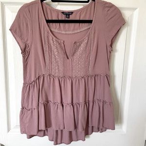 American Eagle Dusty Rose Ruffle Boho Blouse